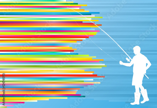 Young man fishing vector abstract background