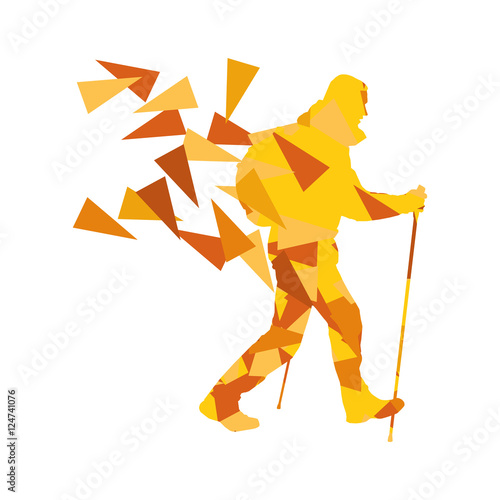 Hiking and nordic walking person vector background abstract conc