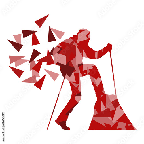 Hiking and nordic walking person vector background abstract conc