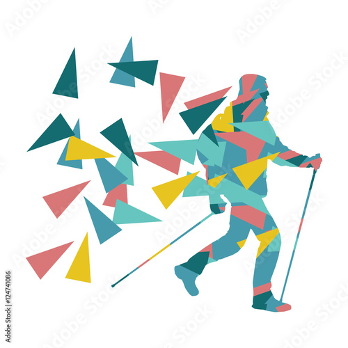Hiking and nordic walking person vector background abstract conc