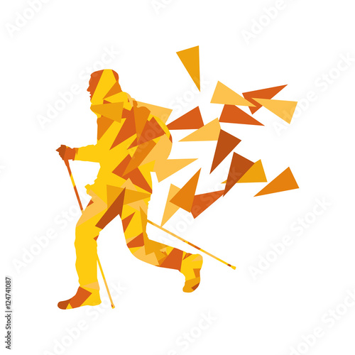 Hiking and nordic walking person vector background abstract conc