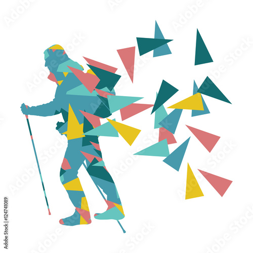 Hiking and nordic walking person vector background abstract conc