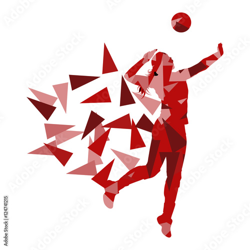 Volleyball player woman silhouette made of polygon fragments vec