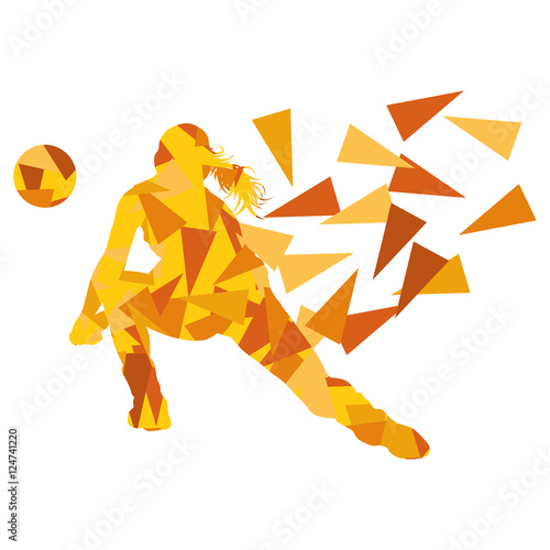 Volleyball player woman silhouette made of polygon fragments vec