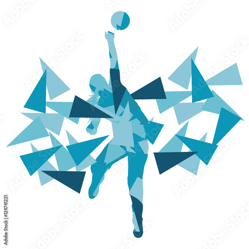 Volleyball player woman silhouette made of polygon fragments vec photo