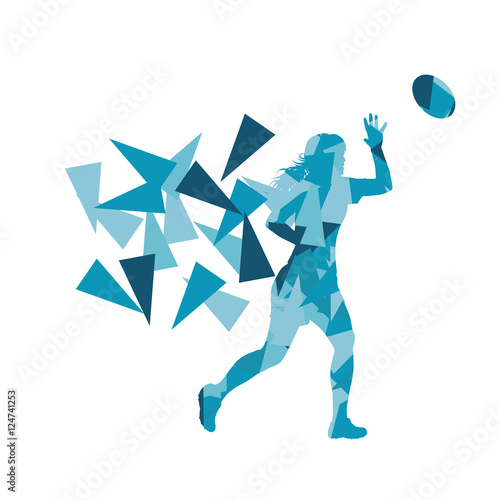 Female rugby player woman abstract vector background made of pol