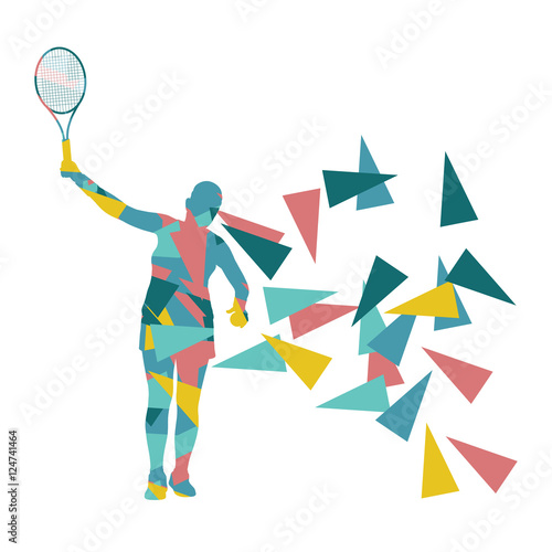 Tennis player woman abstract illustration made of polygon fragme photo