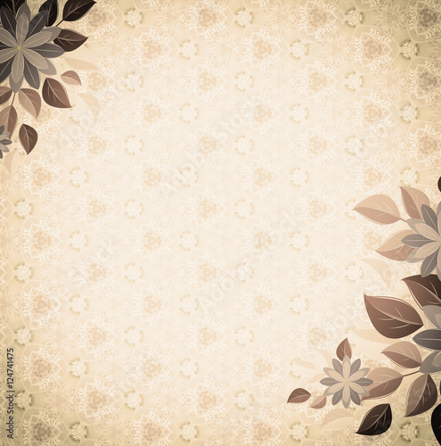 Vintage vignette with floral corners, sepia