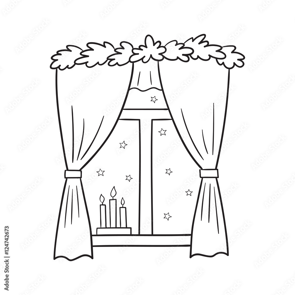 Vector illustration of a Christmas window view with a stars Vector illustration of a Christmas window view with a stars