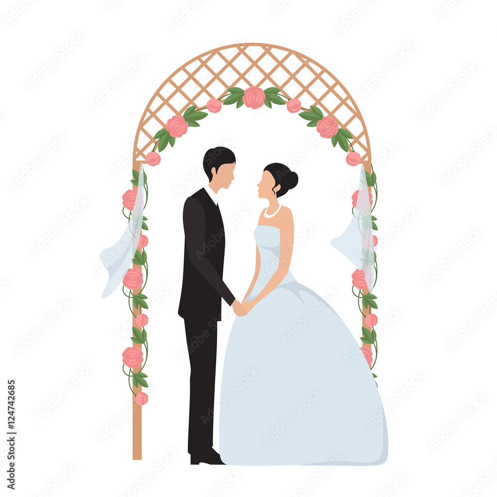Bride and groom on the background of a wedding arch Bride and groom on the background of a wedding arch