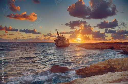 famous  boat EDRO III shipwrecked. Paphos. Cyprus.  photo