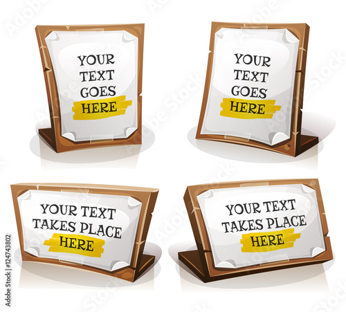White Paper Signs On Wood Tablet