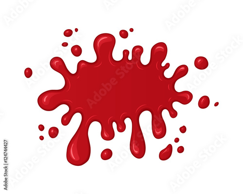 Blood splash. Stain or drop of red liquid. Abstract vector illustration. Isolated splatter or blot of paint on white background. Halloween design for banner and flyers