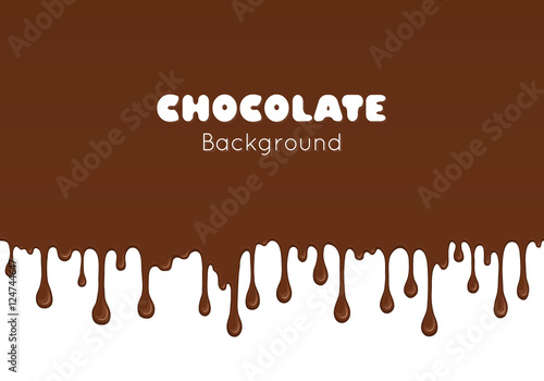 Background of flowing dark chocolate. Splash of melt brown sweet liquid. Melted chocolate drips and flowing. Abstract vector illustration