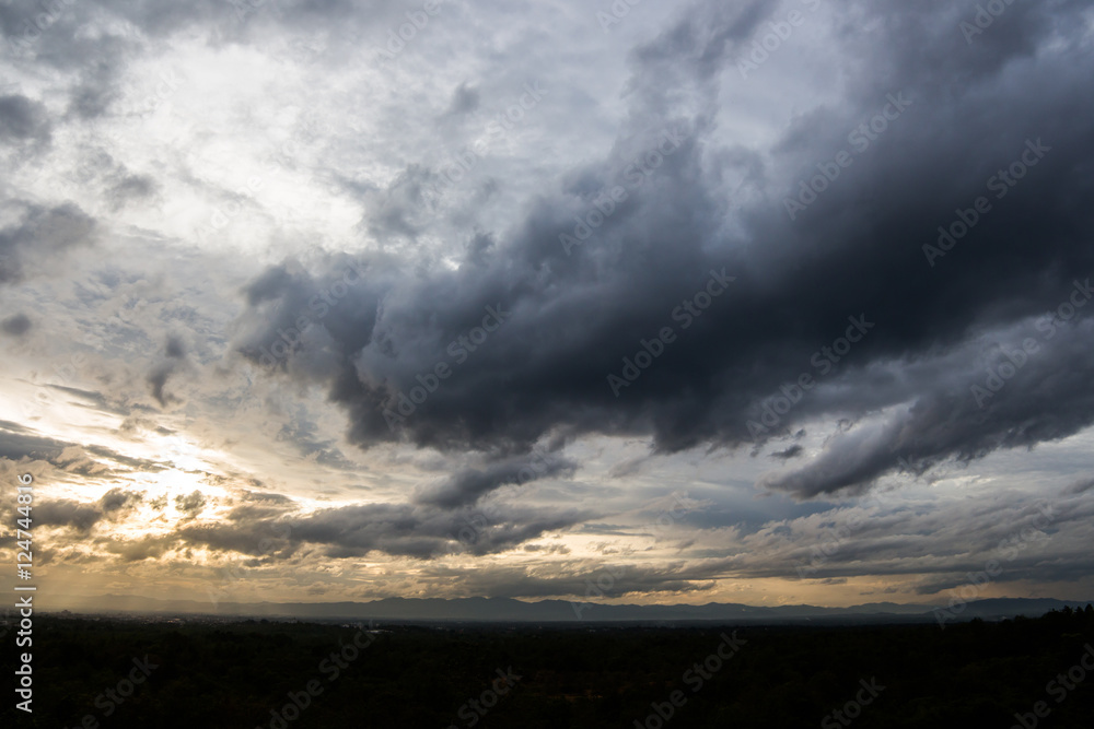 colorful dramatic sky with cloud at sunset