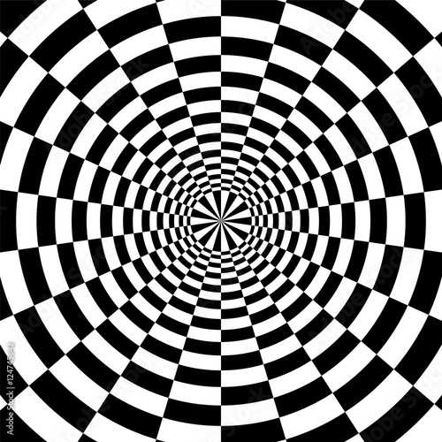 Vector Illustration. Black and White Rectangles  Radial Expanding from the Center. Optical Illusion of Volume and Depth. Suitable for Web Design.