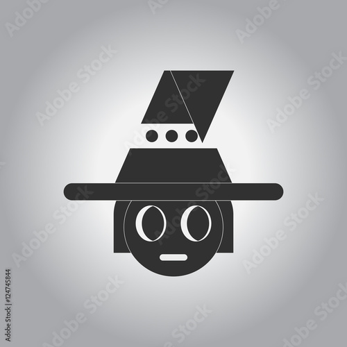 black and white Vector illustration in flat design Halloween icon kid wearing hat