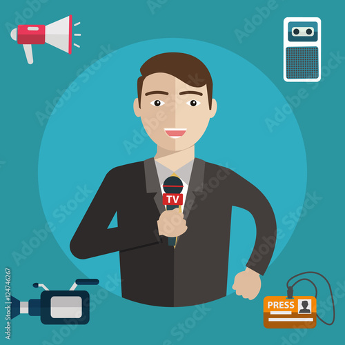 Modern flat concept of journalism press news reporter.