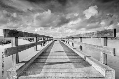 Wooden footbridge in the marshes. Black & White