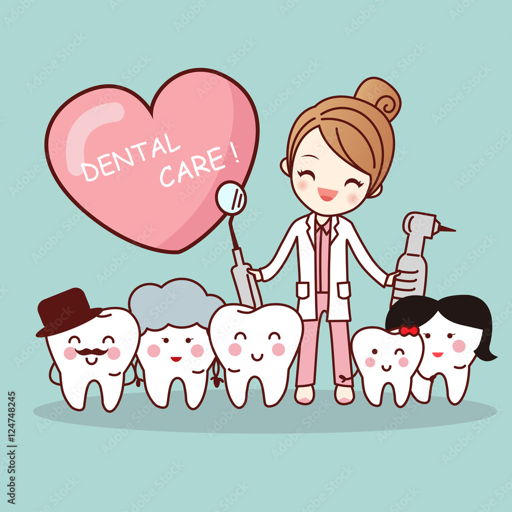 Fototapeta premium cartoon tooth family with dentist