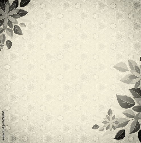 Vintage vignette with floral corners, gray