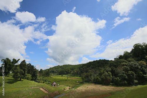 Nature view of lake and hill at Pang Oung, Mae Hong Son is a province in Northern Thailand.  The famous tourist place of Royal Project Rama 9 photo