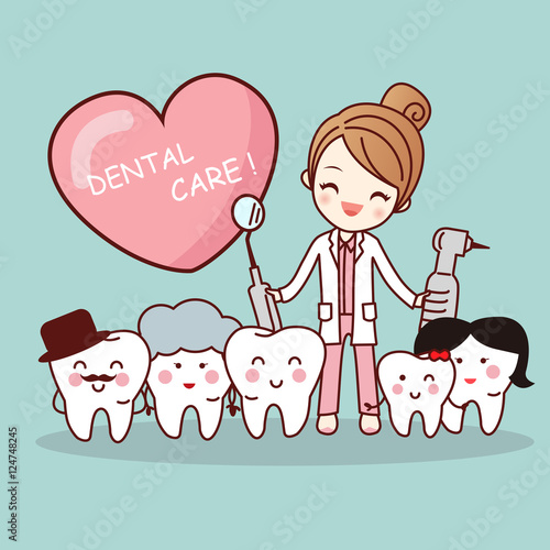  cartoon tooth family with dentist
