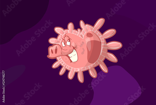 Colorful vector illustration of a h1n1 swine flu virus, influenza, looking like a smiling pig.