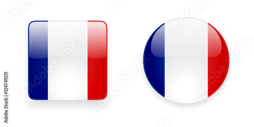 Glossy and shiny French flag vector icons
