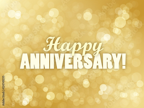 "HAPPY ANNIVERSARY" Vector Card with Gold Bokeh Lights Background