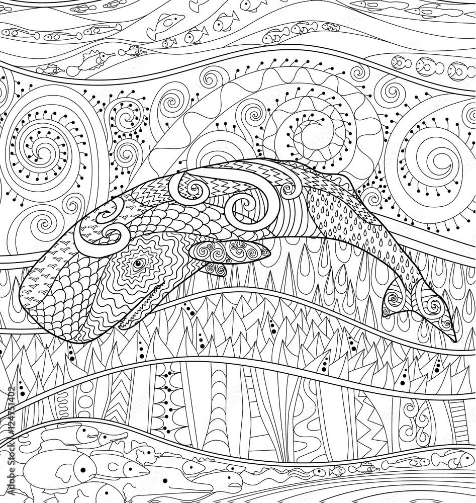 Naklejka premium Swimming whale for anti stress Coloring