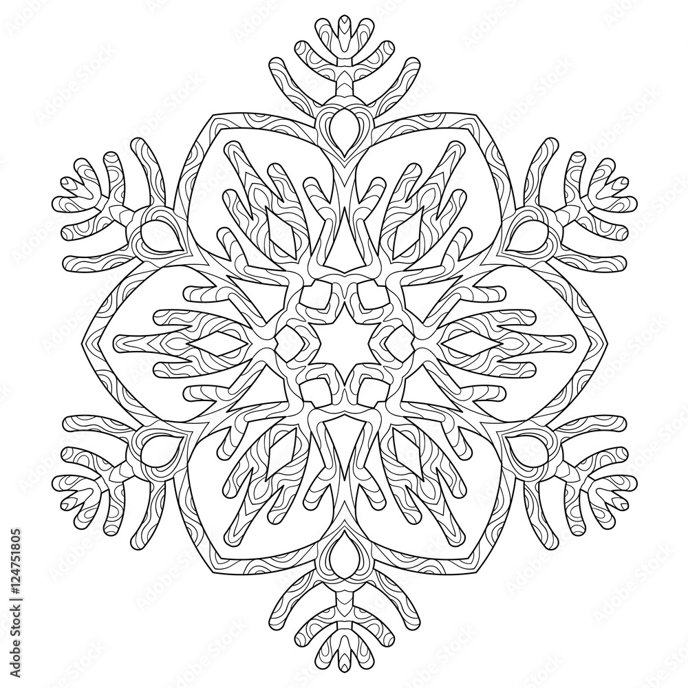 Hand drawn antistress snowflake.