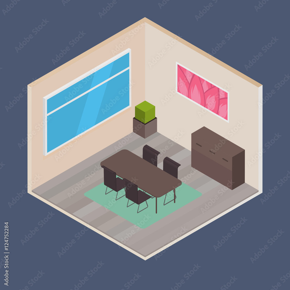Vector isometric house room