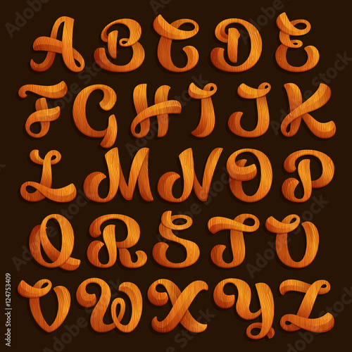 Alphabet logos with wood texture.