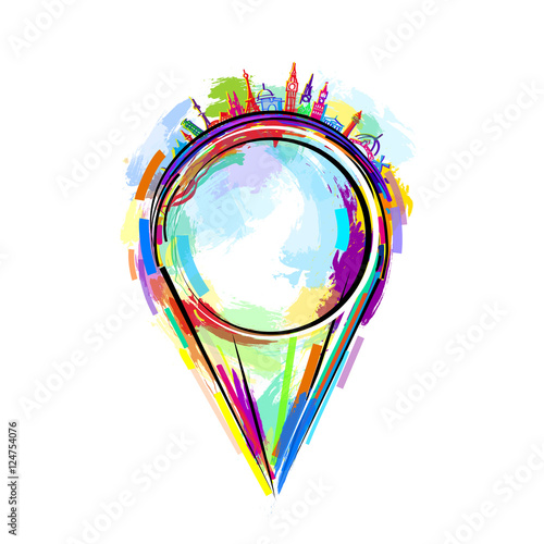 Index location on the map. Pointer position. Marker standing. In