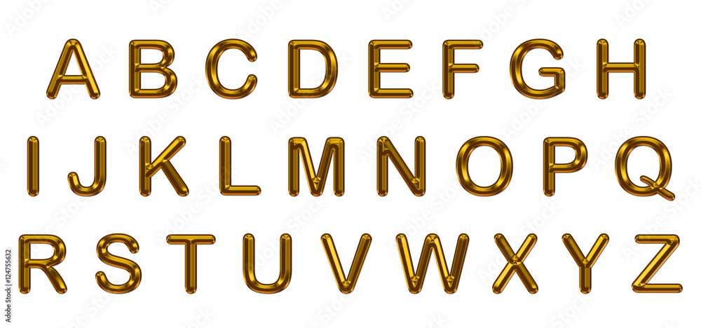 set of gold alphabet on white background set of gold alphabet on white background