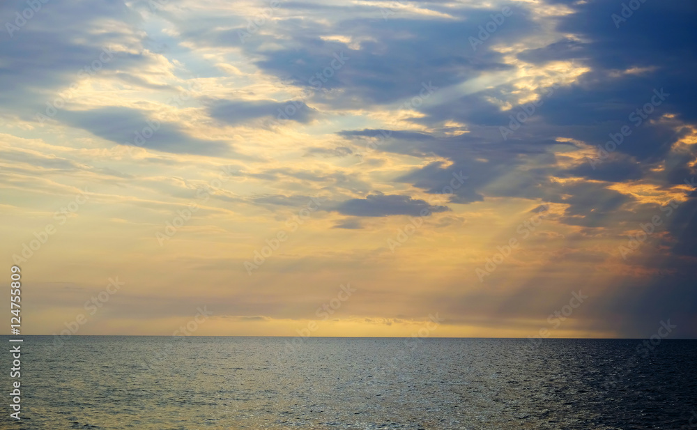 Seascape, sea horizon and sun beams Seascape, sea horizon and sun beams