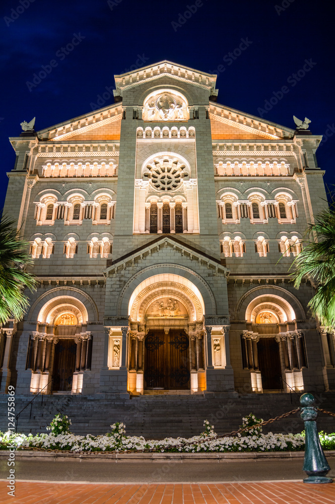 Fototapeta premium Saint Nicholas Cathedral in the night, Monaco