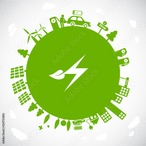 Electro mobility world, electric cars & green energy concept.