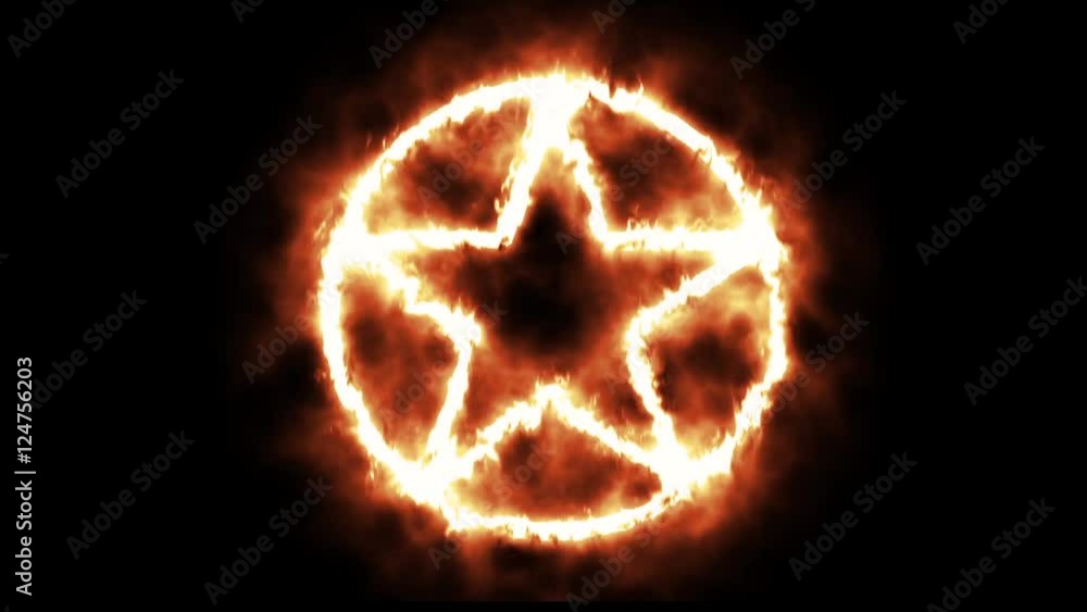 Star in Circle Lighting up and Burning in Flames Star in Circle Lighting up and Burning in Flames