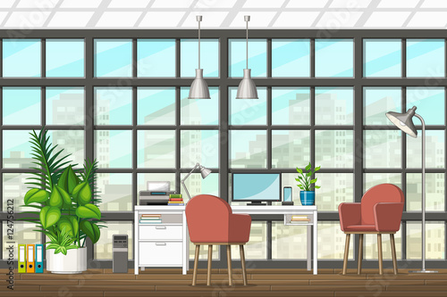 Illustration of interior equipment of a modern home office
