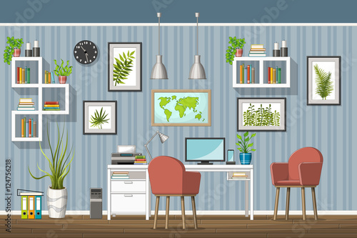Illustration of interior equipment of a modern home office