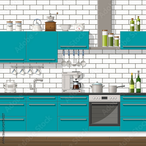 Illustration of interior equipment of a modern kitchen