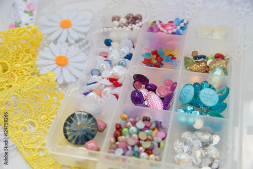 rhinestones and beads colored