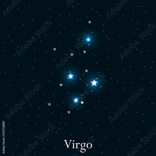 Virgo zodiac sign. Bright stars in the cosmos. Constellation Virgo. Vector illustration.