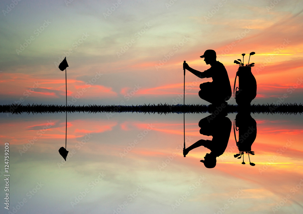 Golf player at sunset