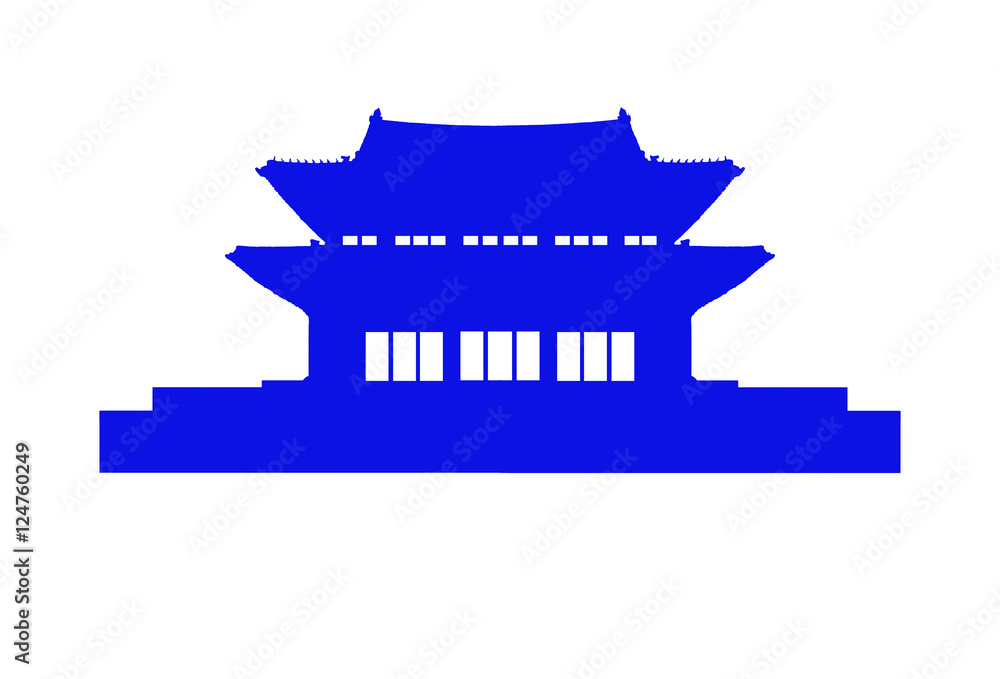 A blue silhouettes of Changdeokgung Palace on white background A blue silhouettes of Changdeokgung Palace on white background