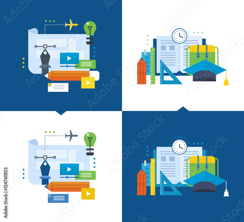 Modern education, training graphic design through video communications, online courses