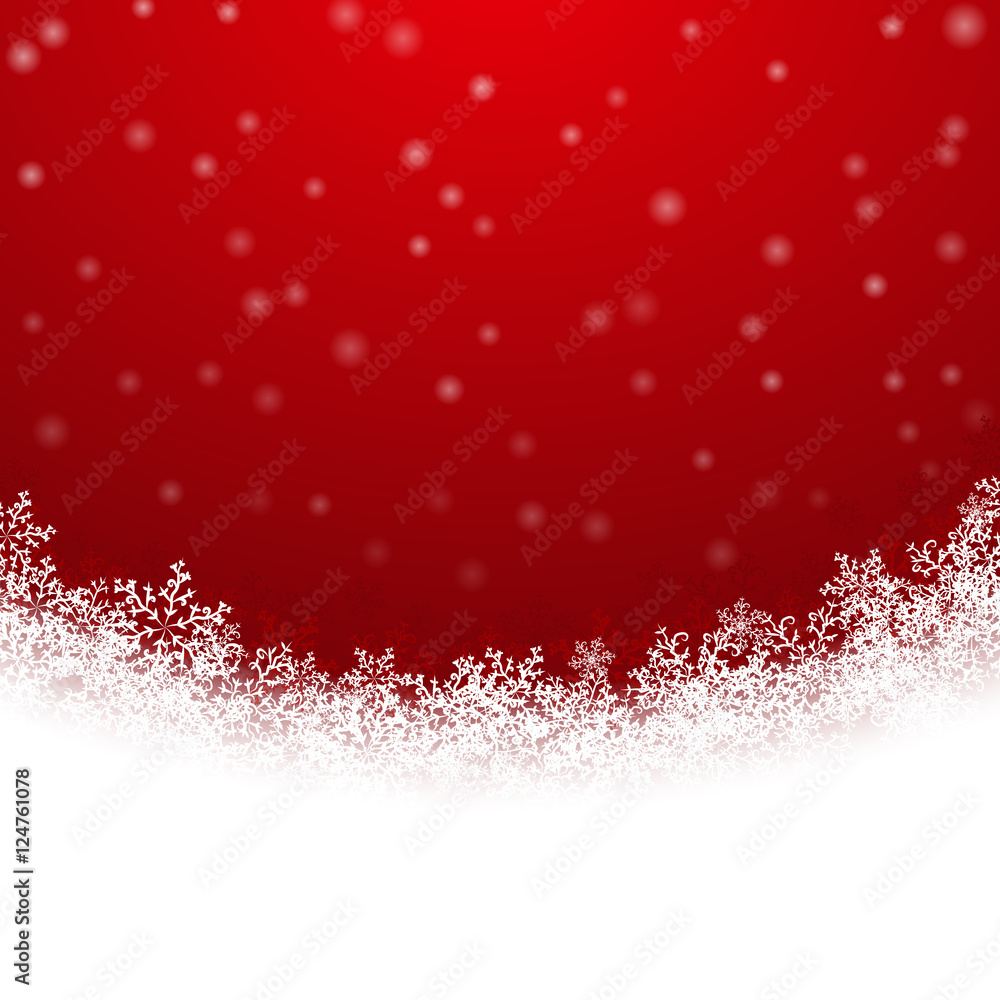 Beautiful  winter background with snowflakes on deep red. Vector illustration.