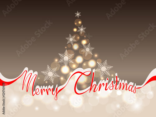 The words "merry Christmas" in red ribbon which separates the upper part with abstract Christmas tree on a red background from the lower part with area for your text